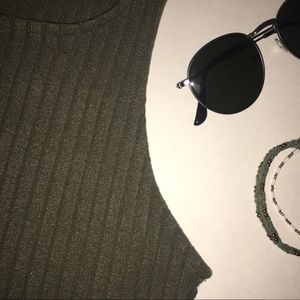 army green mock neck crop top